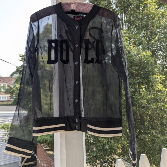 2014 Barbie X Forever 21 Black & White Sheer Doll Varsity Snap Up Jacket - Picture 1 of 6
